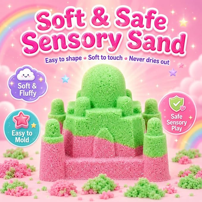 Carolart Unicorn Sensory Bin, Sand Box Kit with Sensory Sand for Girls | Unicorn sand kit , Sensory kit with castle molds and storage bin for creative play, girls gifts for toddlers ages 3+