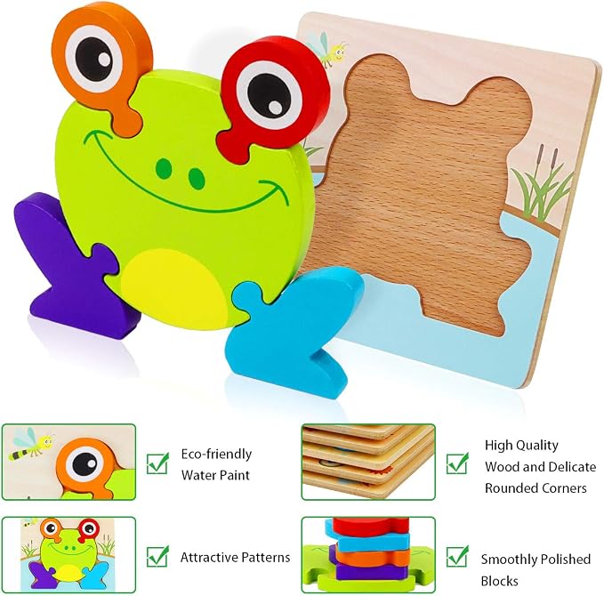 Wooden Montessori Puzzles for Toddlers Kids: Toys for 1+ Year Old Boy Girl | Toddler Puzzles Ages 1-3 2-4 Montessori Toys Gifts for 1 2 3 Year Old Girls Boys Kids Baby Preschool Learning Educational Toy