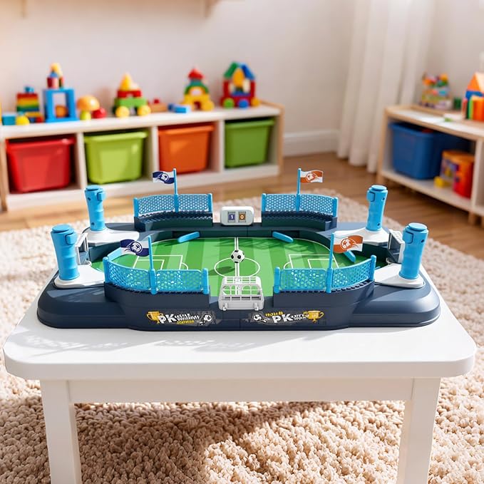Mini Soccer Board Game for Kids Ages 6-12 Tabletop Foosball Toy Gift | Mini 4-Flipper Foosball Toy, 2 Player Indoor Battle Game with Built-in Score Keeper, Interactive Family Game Night Toy