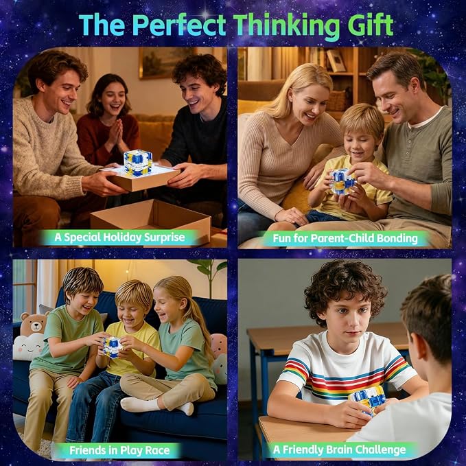 3D Rolling Ball Maze Cube, Large Labyrinth 3D Puzzle Marble Maze Cube, Brain Teaser Game, Educational Learning Sensory Toys Gift for 3+ Age Kids Adults, Logical Thinking, Family Board Games Blue 2.7"