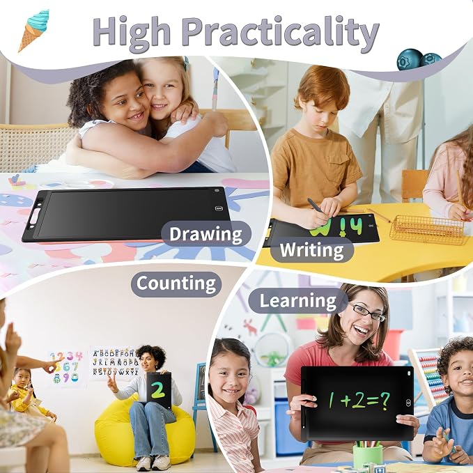 Genialba LCD Writing Board 8.5 Inches, Colourful Electronic Tablet, Portable Erasable Drawing Board, Graphic Tablet for Children's Games 3 4 5 6 7 Year Old Kid Boys Girls (Black)