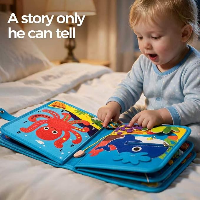 Ocean Busy Book, Quiet Travel Toy for Airplane, Felt Board for Toddler | This screen-free sensory play kit includes dry-erase markers, a buckle closure & interactive pages for preschool kids