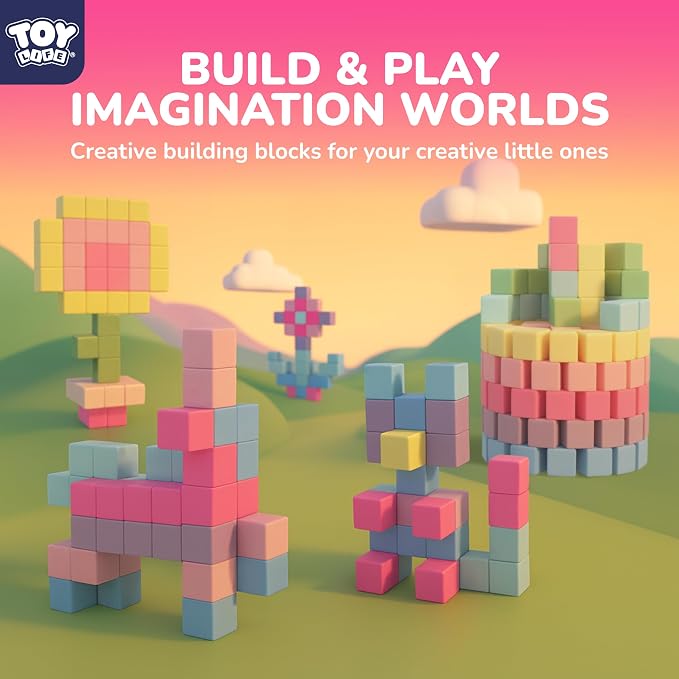 TOY Life Pastel Magnetic Blocks, 104-Piece STEM Set, Ages 3-8 | 10 soft colors, smooth ABS cubes, open-ended construction, group play, birthday gift
