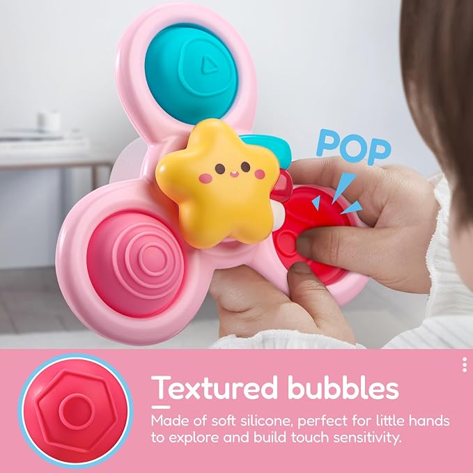 Pop Suction Cup Spinner Airplane Travel Toys for 1 Year Old Boy Girl | Novelty Spinning Tops Infant 12 18 Months,1 2 Year Old Boy Birthday Gift for Toddlers ,Sensory Baby Bath Toy Kids Ages 1-3