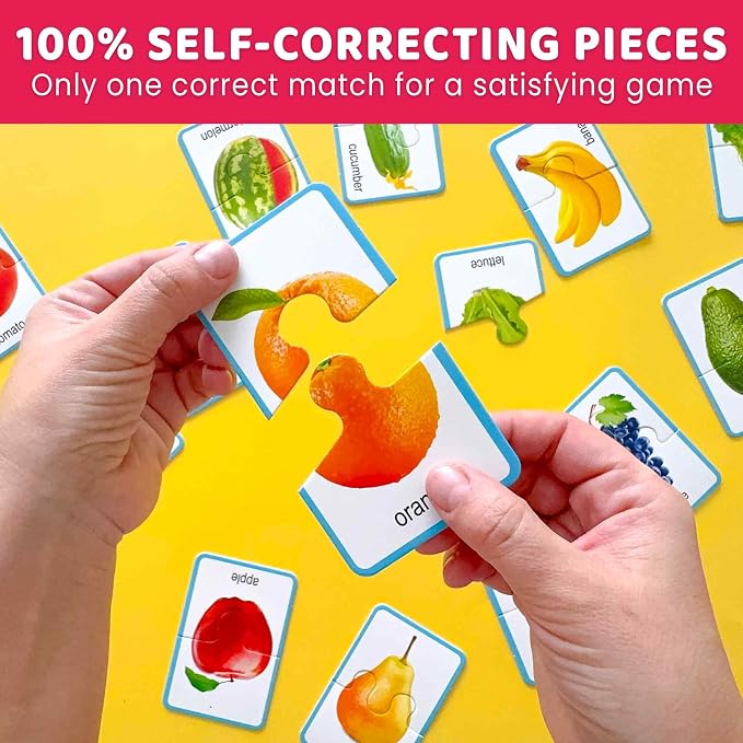 QUOKKA Jigsaw Toddler Puzzles Ages 2-4 – 100% Self-Correcting 16 Realistic Matching Fruits Veggies – Educational Toddler Puzzles Ages 1-3 with 32 Pieces – Memory Matching Games