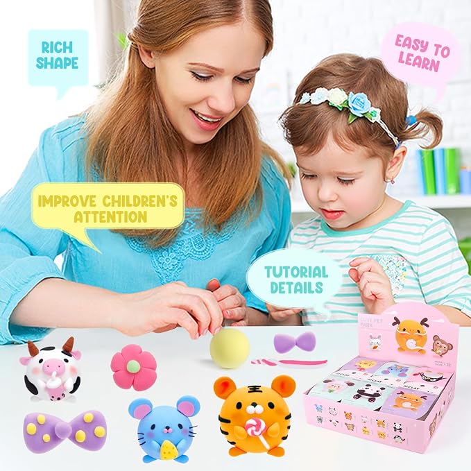 LOUFOR Air Dry Clay Kit -12 Animals Modeling Clay for Kids Arts and Crafts | Ultra Light & Soft,Safe & Non-Toxic,No-Sticky & Crack,DIY Molding Clay with Sculpting Tools,Party Favors Gifts for Girls Boys