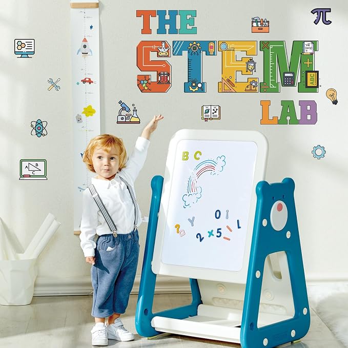 LHIUEM Color The Stem Lab Stickers,Kids Scientist Bedroom Decor,Funny Stem Laboratory Door Decals,Biology Posters,Chemistry Wall Decal,Science Math Mural,Biology Decorations for Classroom Nursery