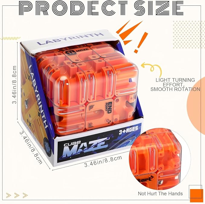 1 Sets Large Labyrinth 3D Maze Cube Puzzle Maze Game Gravity 3D Puzzle Cube Brain Teaser Ball Games for Kids Education Sensory Toys Gift for Adults (Classical,Orange)