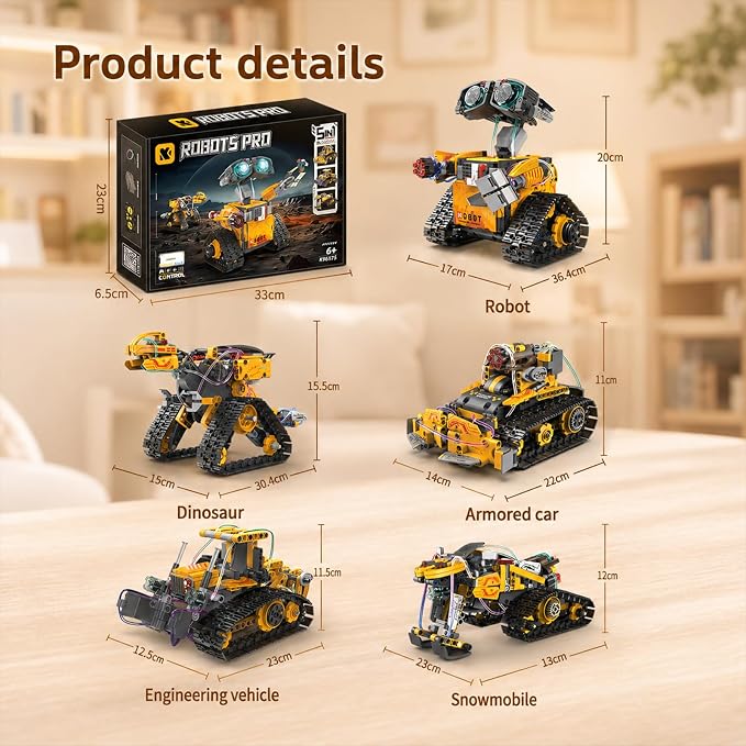 5in1 STEM Robot Building Kit, Remote & App Control, 600+ Pieces, Creative Coding Toy Gift for Kids Boys Girls Age 6-13