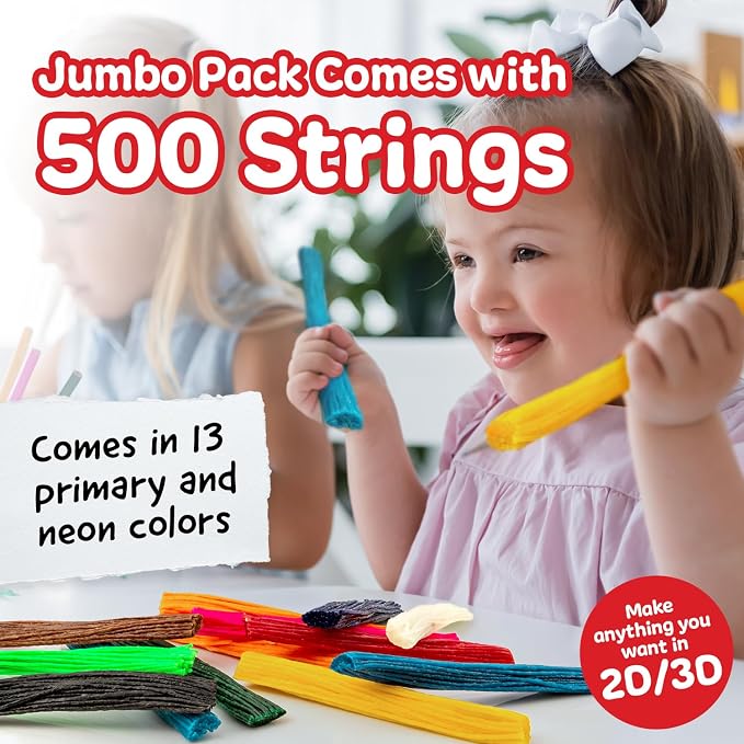 Impresa Monkey String Fidget Toys - 500-Piece, Multicolor Calming Sensory Play & Focus Aid - Arts & Crafts Sensory Kit & Silly String Noodles - Bulk Monkey Stix Fidget Pack for Kids & Adults