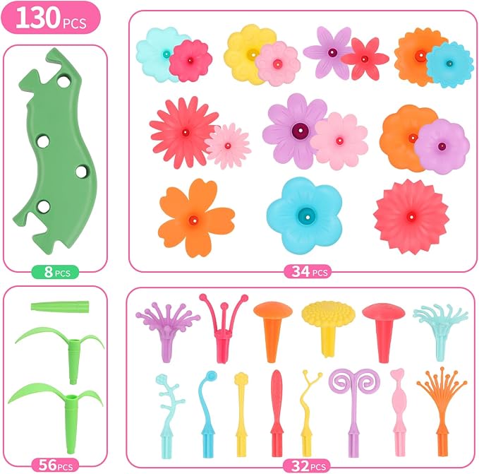 Birthday Toys Gift for 3 4 5 6 7 Year Old Girls and Boys,Flower Garden Building Toy with Carry Box, STEM Toys for Preschool Children Educational Activity Toys