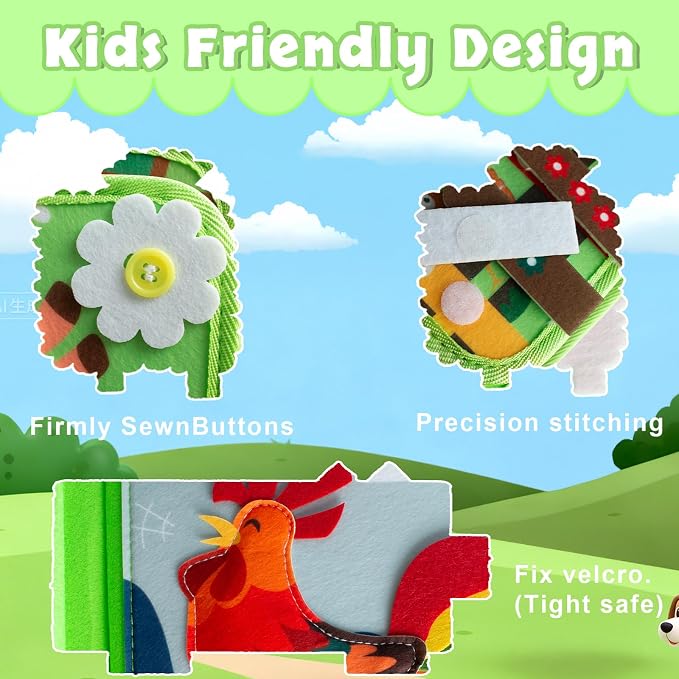 Busy Book for Toddlers 1-3, Montessori Toys for 1 2 Year Old Boy Girl Birthday Gifts, Farm Animal Busy Board Educational Learning Quiet Toddler Activity Book(Green)