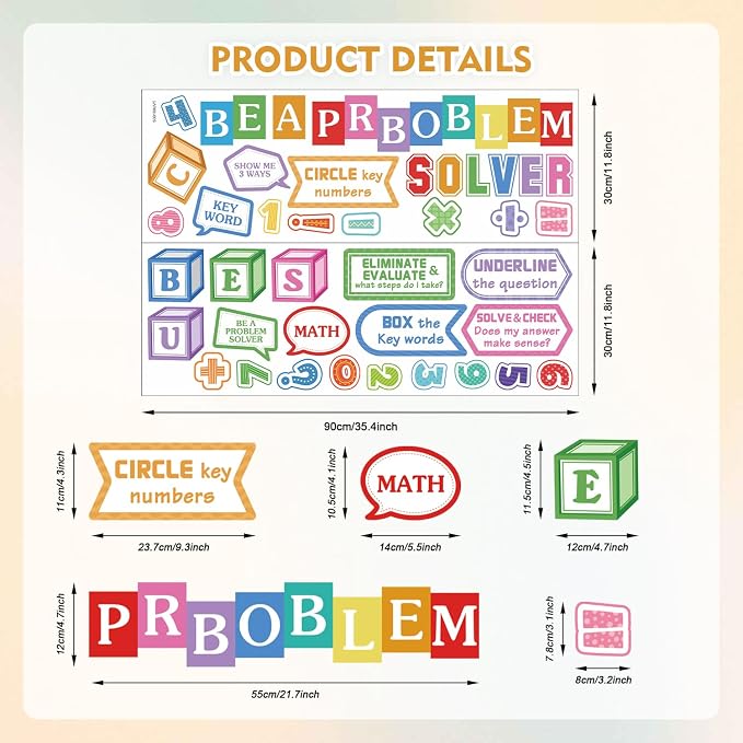 LHIUEM Mathematics Quotes Wall Decals Colorful Math Classroom Wall Sticker | Bulletin Board Window Cling Inspirational Math Educational Wall Decor Back To School Sticker for Classroom Window