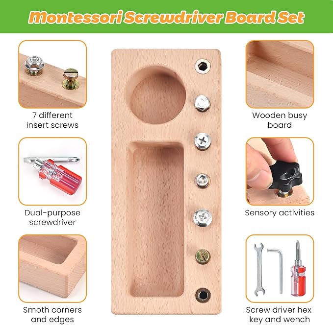 Montessori Screwdriver Board Set, Montessori Toys for 3 4 5 Year Old, Wooden Screw Driver Activities Tools, Fine Motor Skills Preschool Learning Sensory Toy