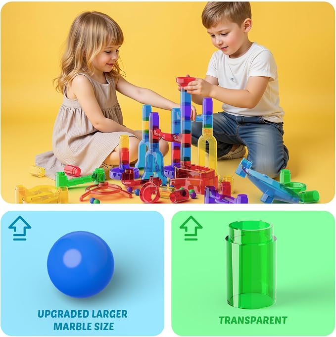MaxTronic Marble Run Kit for Kids,Upgrade Marble Maze Kit 16mm Marbles 109pcs Building Blocks STEM Learning Toys Christmas Birthday Gift for Kids Aged 3-12