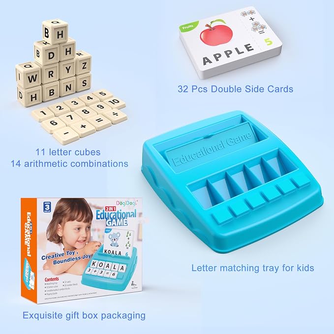 Toys for 3-8 Year Olds Boys Girls, Matching Letter Game Educational Games for Kids Ages 3-8 Birthday Gifts for 3-8 Year Olds Boys Girls Preschool Kindergarten Educational Spelling Toys Light Blue