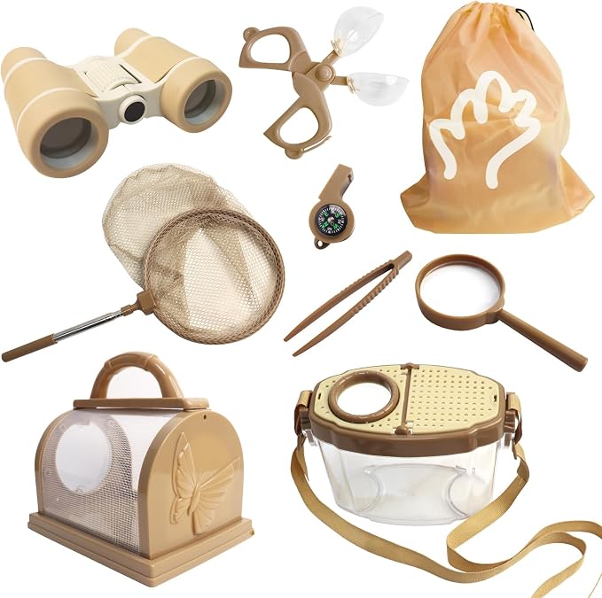 Bug Catcher for Kids Explorer Kit Kids Bug Catching Kit, Bug Catcher Kit for Kid with Binoculars, Magnifying Glass, Butterfly Kit for Aged 3+ (Brown)