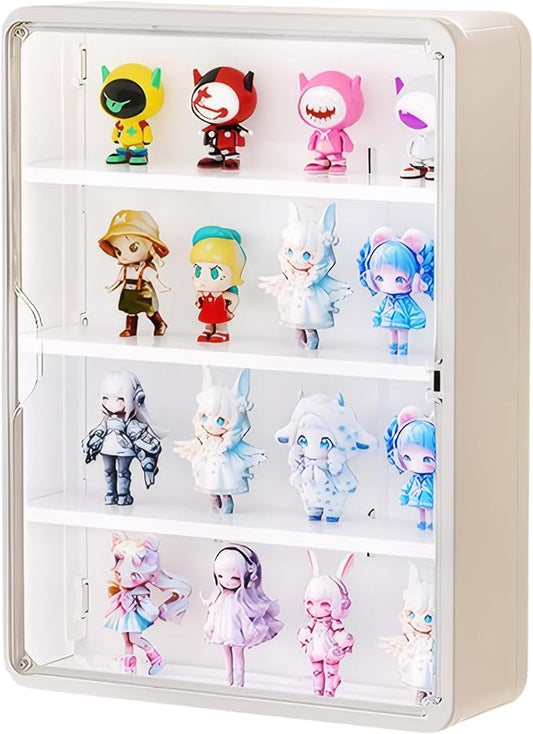 Wall Mounted Display Case for Figures, 15.75" High, Shadow Box with Shelves | Hanging Trinket Display Shelf for Collectibles Action Doll Blindboxes, 4-Layer White Shelf with Clear Magnetic Door 1 Pack