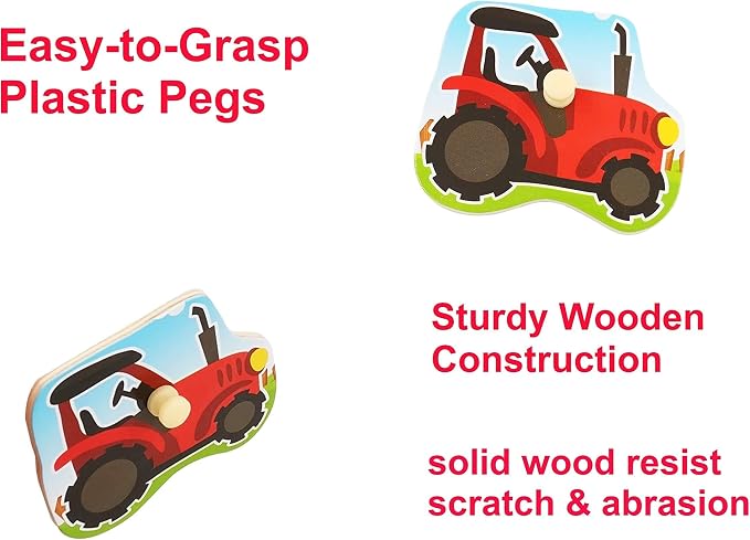 Wooden Puzzles Farm Chunky Baby Puzzles Peg Board, Full-Color Pictures for Preschool Educational Jigsaw Puzzles, 7Pieces