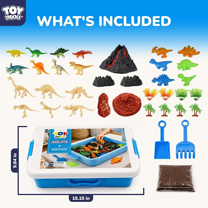TOY Life Dinosaur Magic Sand Sensory Bin, Sandbox Set, Ages 3-8 | Indoor & summer pretend play, preschool learning toy, builds fine motor skills, gift