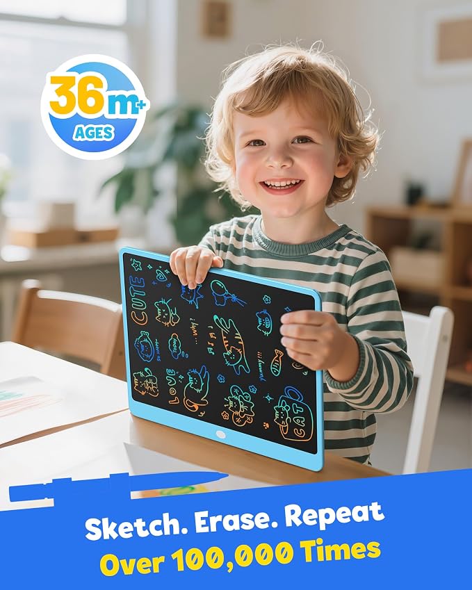 LCD Writing Tablet for Adults, Large Doodle Board, 16 Inch Colorful Drawing Tablet Writing Pad, Toddler Toys for 3 4 5 6 7 8 9 Year Old Girls Boys Teen, Birthday Gifts for Kids (Blue)