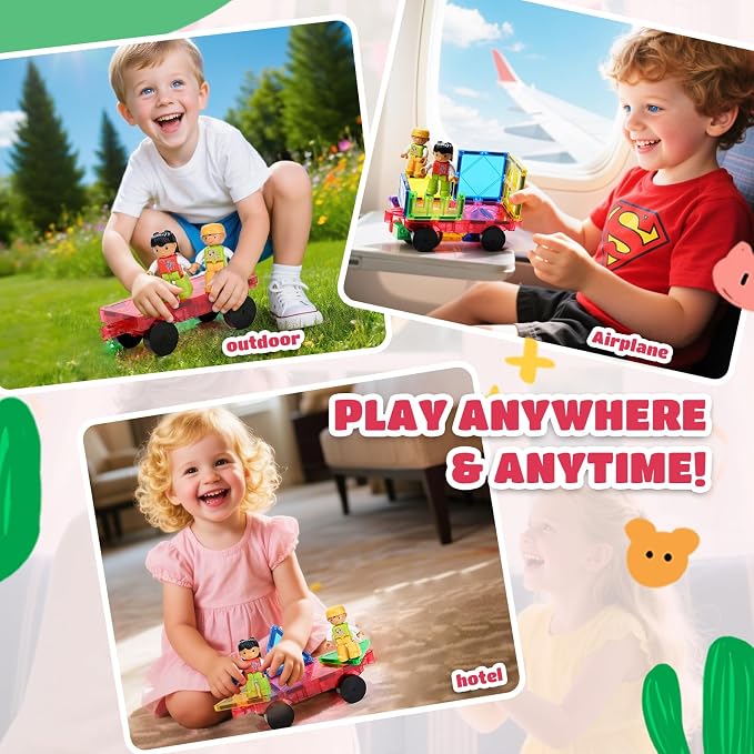 MAGBLOCK 1-Piece Car and 2-Piece Magnetic Figures People Set | Suitable for Magnetic Blocks Tiles, Expand and Enrich Your Magnet Tiles, STEM Educational Toys
