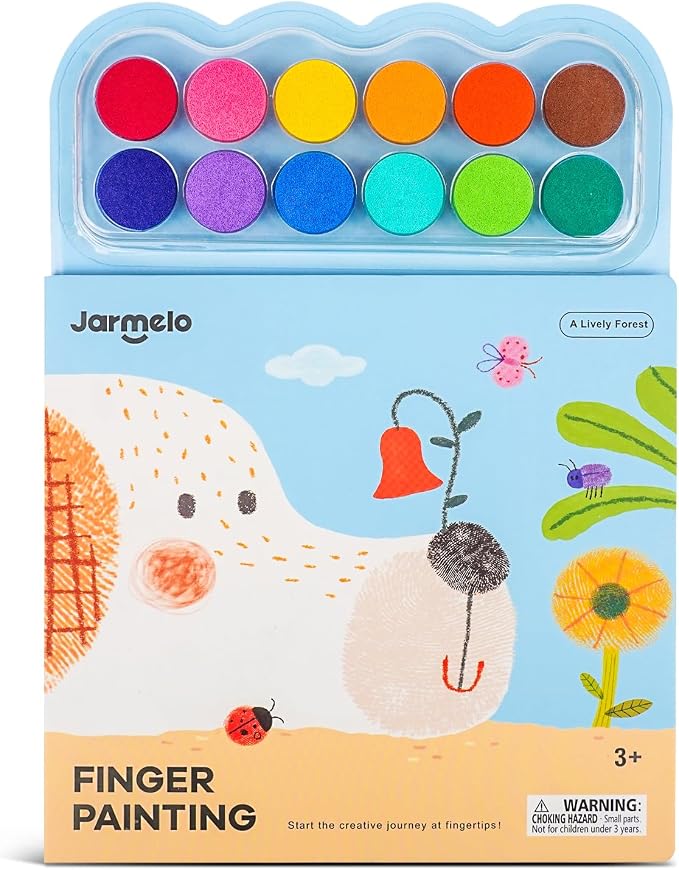 Jar Melo Fingerprint Coloring Book for Kids, 12 Colors Ink Pad Handprint Coloring Book, Preschool Art Learning, Travel Activity for Kids 3+