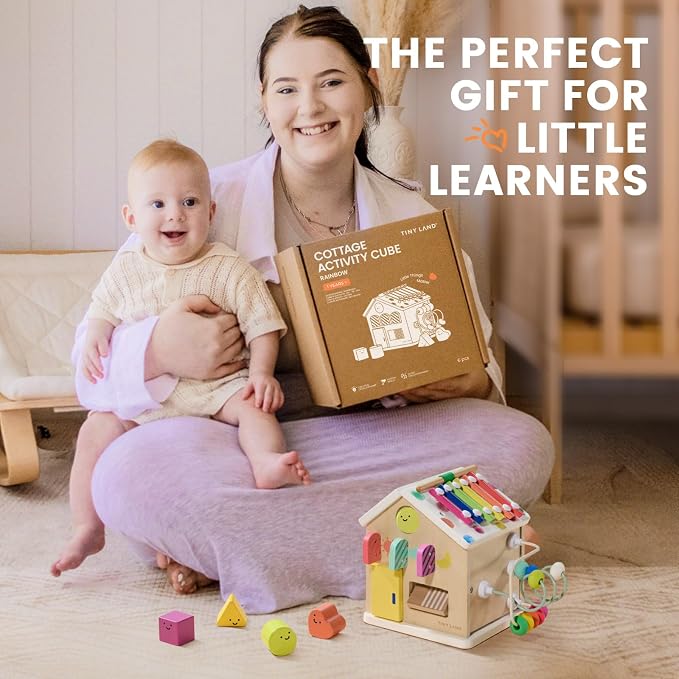 Tiny Land 9-in-1 Wooden Activity Cube, Educational Toy for Toddlers | Montessori Baby Activity Center for 1+ Year Old, Ideal Gift for Boys and Girls (Rainbow)