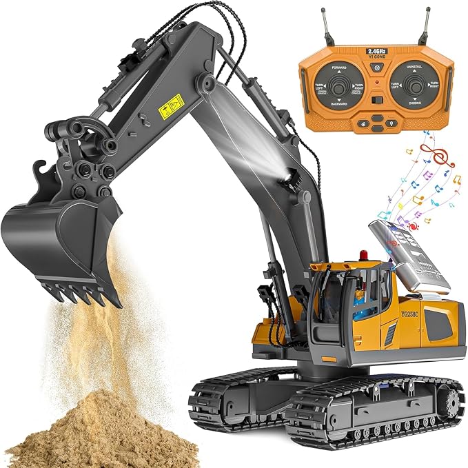 Remote Control Excavator Toy for Boys 6-11 yrs Old,11-Channel RC Excavator Toy,with Metal Shovel,2.4Ghz RC Construction Vehicle,Ideal Gifts for Kids on