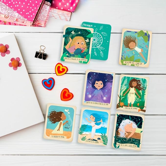 Menique Brilla Memory Matching Game – Spanish Edition – 80 Cards (40 Pairs) with Positive Affirmations for Brave Girls – Mindful Matching Game in Spanish for Confidence and Self-Love