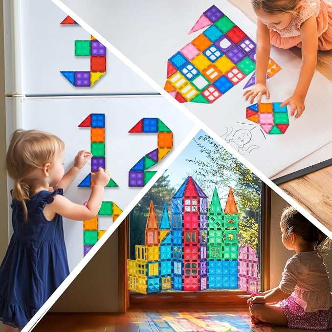 SYNCFUN 110PCS Magnetic Building Tiles - 3D Magnet Tiles with Vehicle - Construction Blocks Set for Kids - STEM Sensory Learning Educational Toys Birthday Gift for 3 4 5 6 7 Year Old