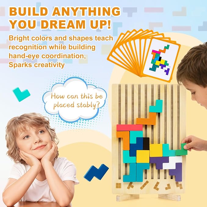 Wooden Montessori Blocks Puzzle for Kids, Brain Teaser Stacking Toy | Russian 3D Colorful STEM Educational Board Game for Toddlers, Ideal Birthday Gift for Boys Girls Ages 3 4 5 6