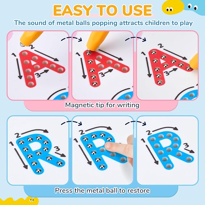 JoyCat Magnetic Letter Tracing Board, Double-Sided ABC Writing Toy for Kids | Uppercase/lowercase writing practice builds preschool skills; road trip car activities for toddlers and kids ages 3-5.