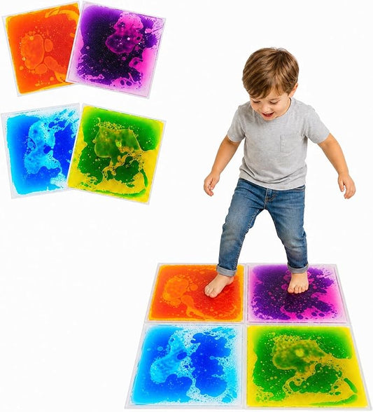 edusense Liquid Sensory Floor Tiles Non-Slip Autism Home&Classroom Play 3+ | Non-Slip Cushioned Motion Tiles for Autism Sensory Play, Home, Motor Skills, Visual Tracking, Ages 3+