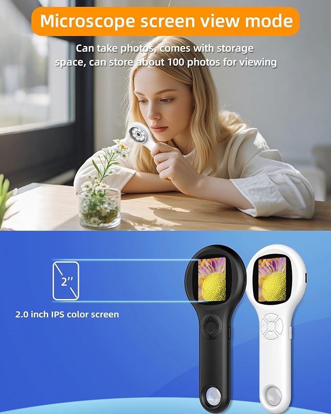 Microscope for Kids - Mini Pocket Digital Kids Microscope, Portable Handheld USB 500X Magnifying Glass, 4X Zoom, Christmas Birthday Gifts for Boys Girls Aged 3-12