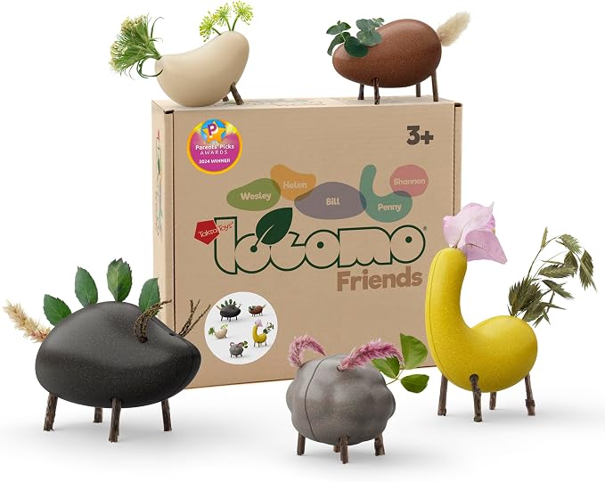 Locomo Friends IV Waldorf Educational Outdoor Play Figures, Montessori Wooden Animal Toys for Kids 3 4 5 6 7+, Open-Ended Learning & Creativity, Nature Eco Toys, Gifts (Set of 5)