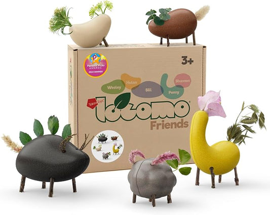 Locomo Friends IV Waldorf Educational Outdoor Play Figures, Montessori Wooden Animal Toys for Kids 3 4 5 6 7+, Open-Ended Learning & Creativity, Nature Eco Toys, Gifts (Set of 5)