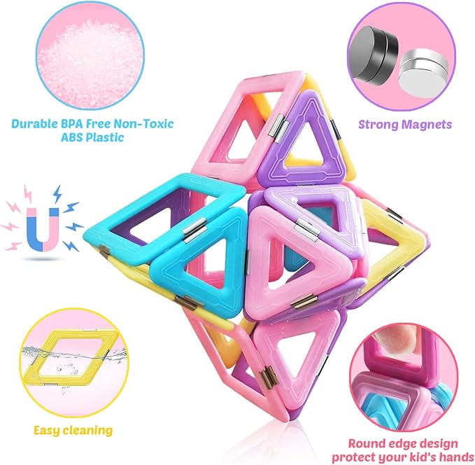 Tolnetr 124PCS Magnetic Tiles Toys for 3 4 5 6 7 8+Year Old Boys Girls | Magnetic Blocks Building Macaron Castle Set for STEM Creativity Educational Toys for Kids Age 3-6 Christmas Birthday Gifts