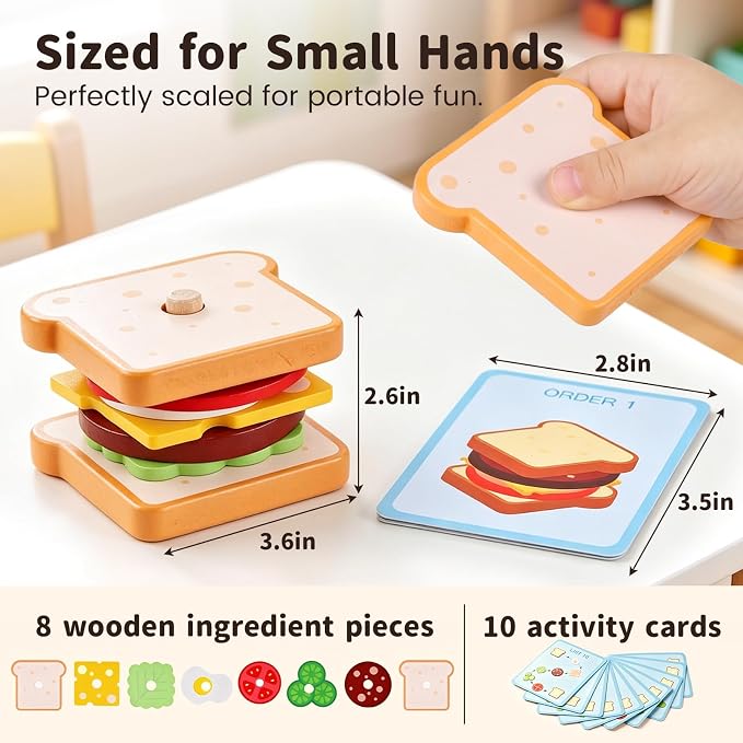 LovesTown Wooden Sandwich Stacking Toys, with Cards | for Toddlers, Montessori Toys, Role-Play, Preschool Learning, Screenless Play