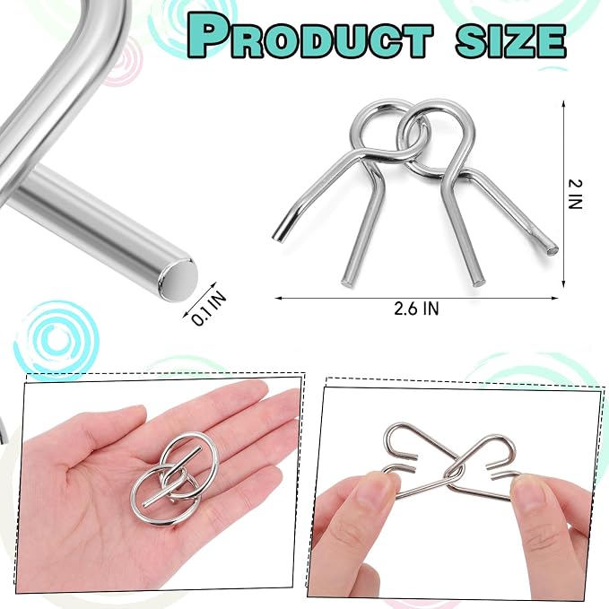 8 Pack Brain Teaser Puzzles Metal Wire Ring with Pouch,B Style | IQ Test Disentanglement Unlock Challenge, Portable Storage Pouch, Mind-bending Interlock Game for Party Favor Entertainment