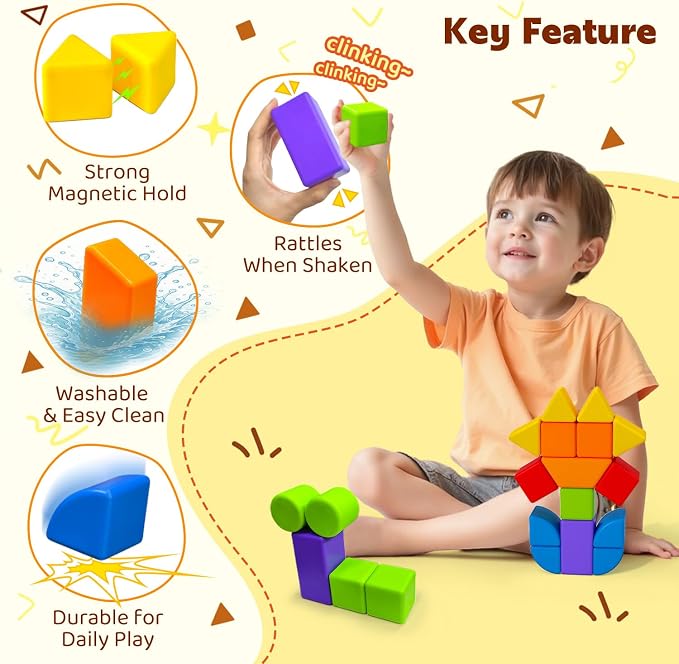 Pairez Toys Large Magnetic Building Blocks, 3D Shapes for Kids 3+ | 21 PCS Blocks, 6 Colors & 6 Shapes, Creative Open-Ended Play, Educational Learning Magnet Toy, Holiday Gift for Boys & Girls