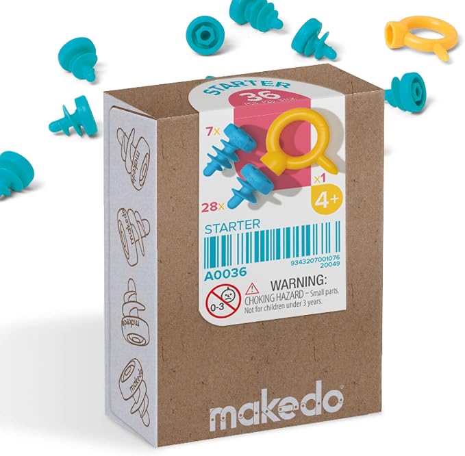 Makedo Starter 036 | Basic Cardboard Construction Starter Pack | STEM and STEAM Educational Toys for Kids | Perfect for at Home Play + Classroom Learning | 36 Piece Mix SCRU & SCRU+ for Kids Age 4+ | STEM + STEAM Educational Toys for Kids, Perfect for ...