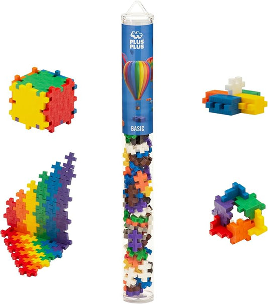 PLUS PLUS Basic Mix Tube - Mini Interlocking Building Blocks Set | Sensory Bin Fillers, Math Manipulatives, Classroom Must Haves, Kids Airplane Activities, Christmas Stocking Stuffers for Kids