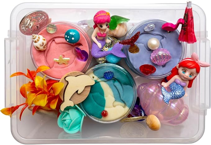Play Dough Kit, Sensory Kit, Playdough Non-Toxic, Sensory Motor Aids, Gift for Kids & Toddlers, Sensory Play Set, Fine Motor Activity (Mermaid Play Dough Kit)