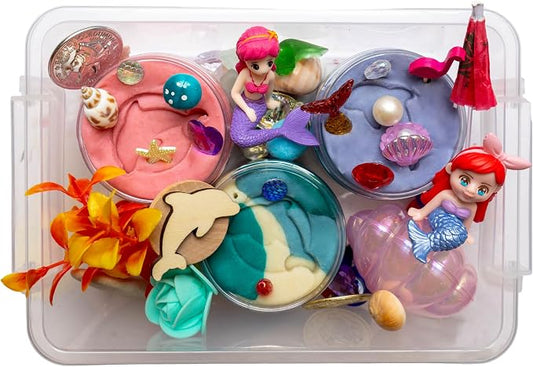 Play Dough Kit, Sensory Kit, Playdough Non-Toxic, Sensory Motor Aids, Gift for Kids & Toddlers, Sensory Play Set, Fine Motor Activity (Mermaid Play Dough Kit)