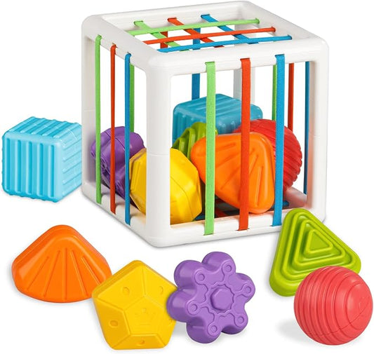 Montessori Sensory Cube Toy for Toddlers | 6 Shape Blocks for Learning, Developmental Birthday Gifts for 1-3 Years Old Baby