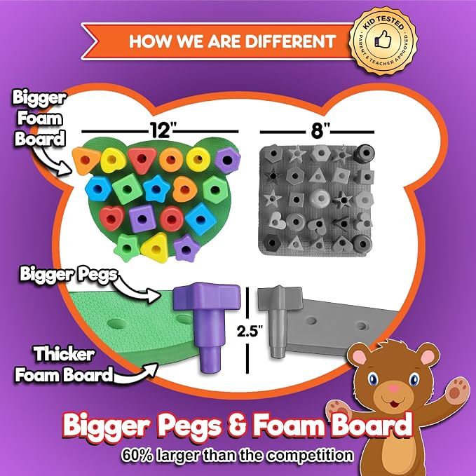 Grab & Stack Jumbo Shapes Pegboard - Sort, Count, Match & Play 18pc + eBook