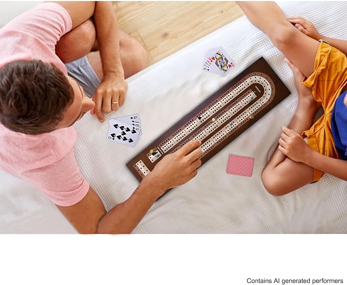 AMEROUS Wooden Cribbage Board Game Set with Magnetic Lock - Metal Pegs - 2 Playing Cards - Continuous 3 Track Board - Larger Storage Area, Travel Portable Cribbage Game Sets for Family