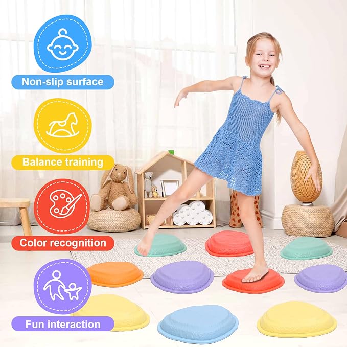 LoomLark Balance Stepping Stones for Kids 5pcs Non-Slip River Stones Obstacle Course Play Indoor and Outdoor Coordination Game Sensory Toys Toddler Ages 3 4 5 6 7 8+