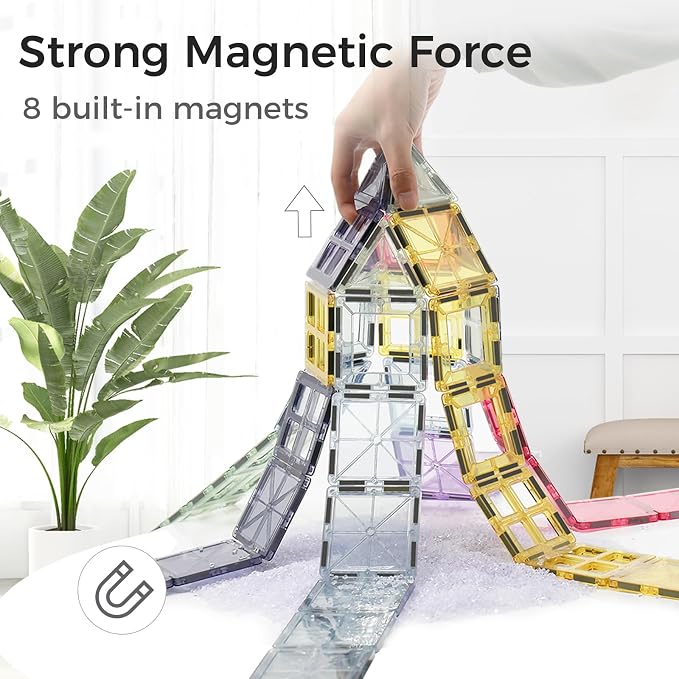 Magnetic Tiles Car Set Truck Kit Toy with Stronger Magnets, Educational Magnet Cars with Re-Enforced Hitch and Long Bed for Girls Boys Toddler Ages 3+ (40 PCS Morandi)